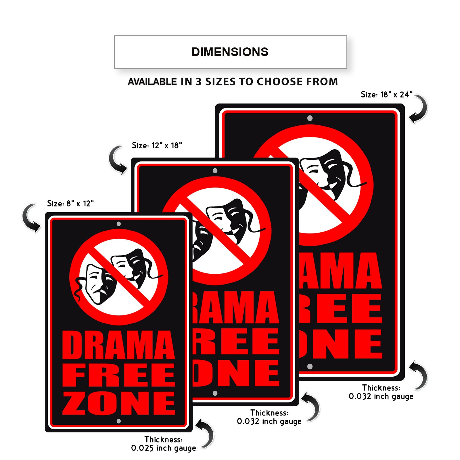 Drama Free Zone Aluminum Metal Sign