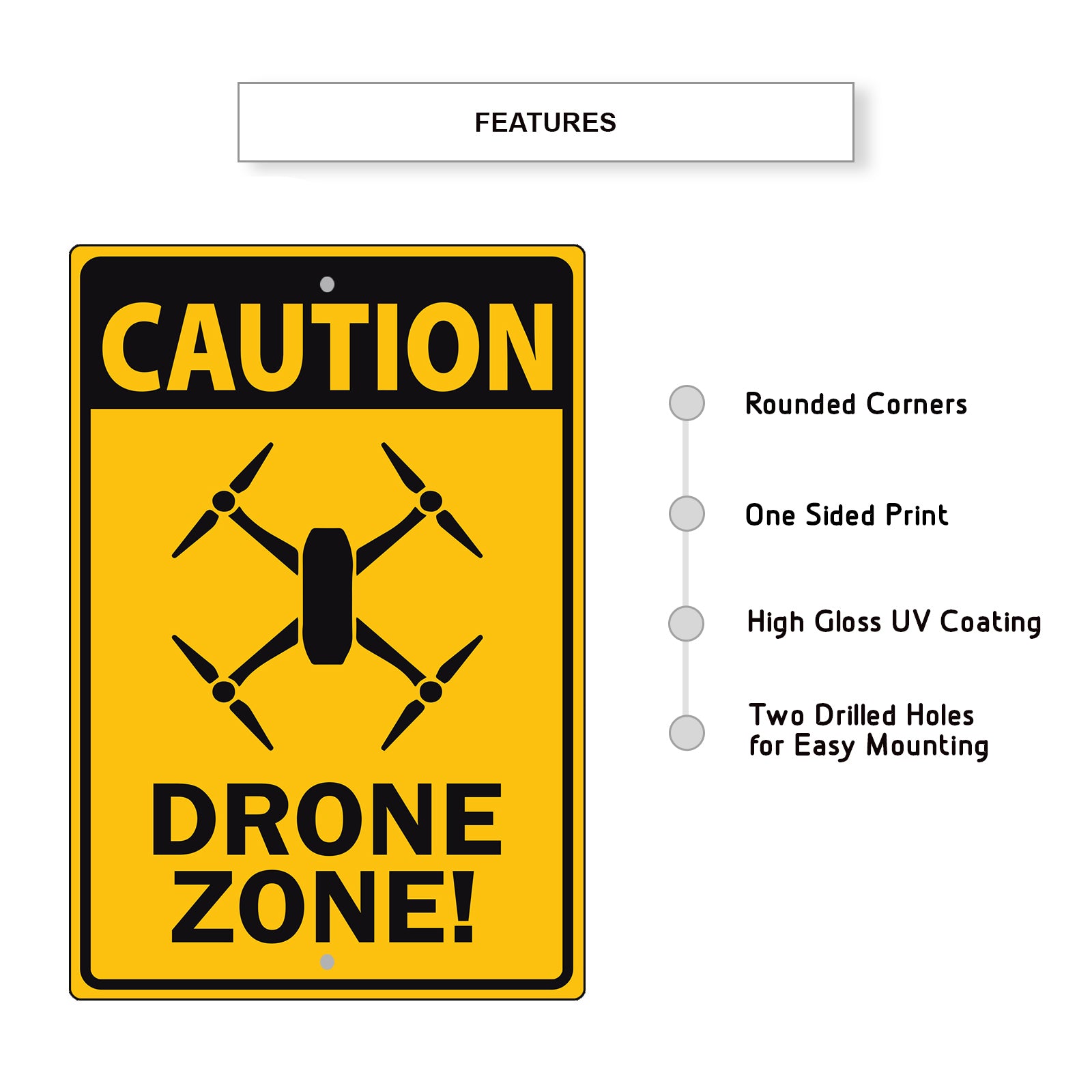 Caution Drone Zone Aluminum Metal Sign