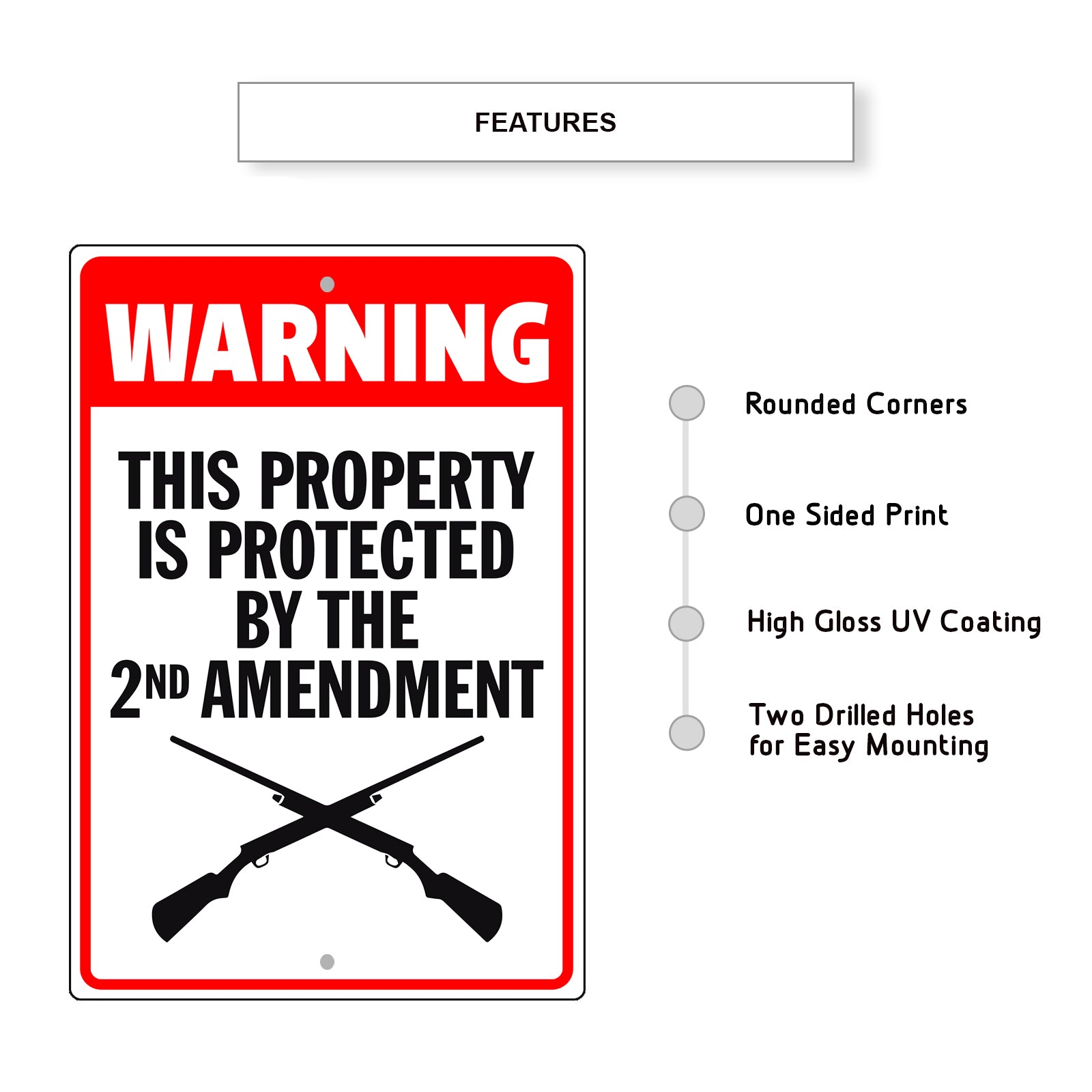 Warning This Property Is Protected By 2nd Amendment Aluminum Metal Sign