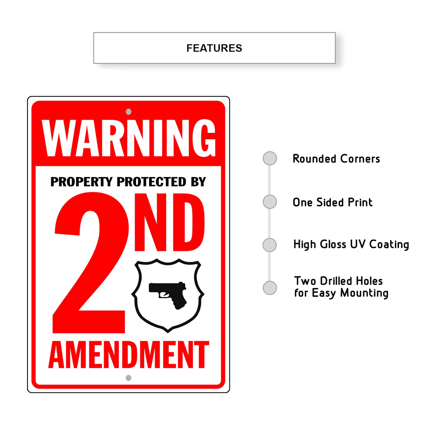 Warning Property Protected By Amendment Aluminum Metal Sign