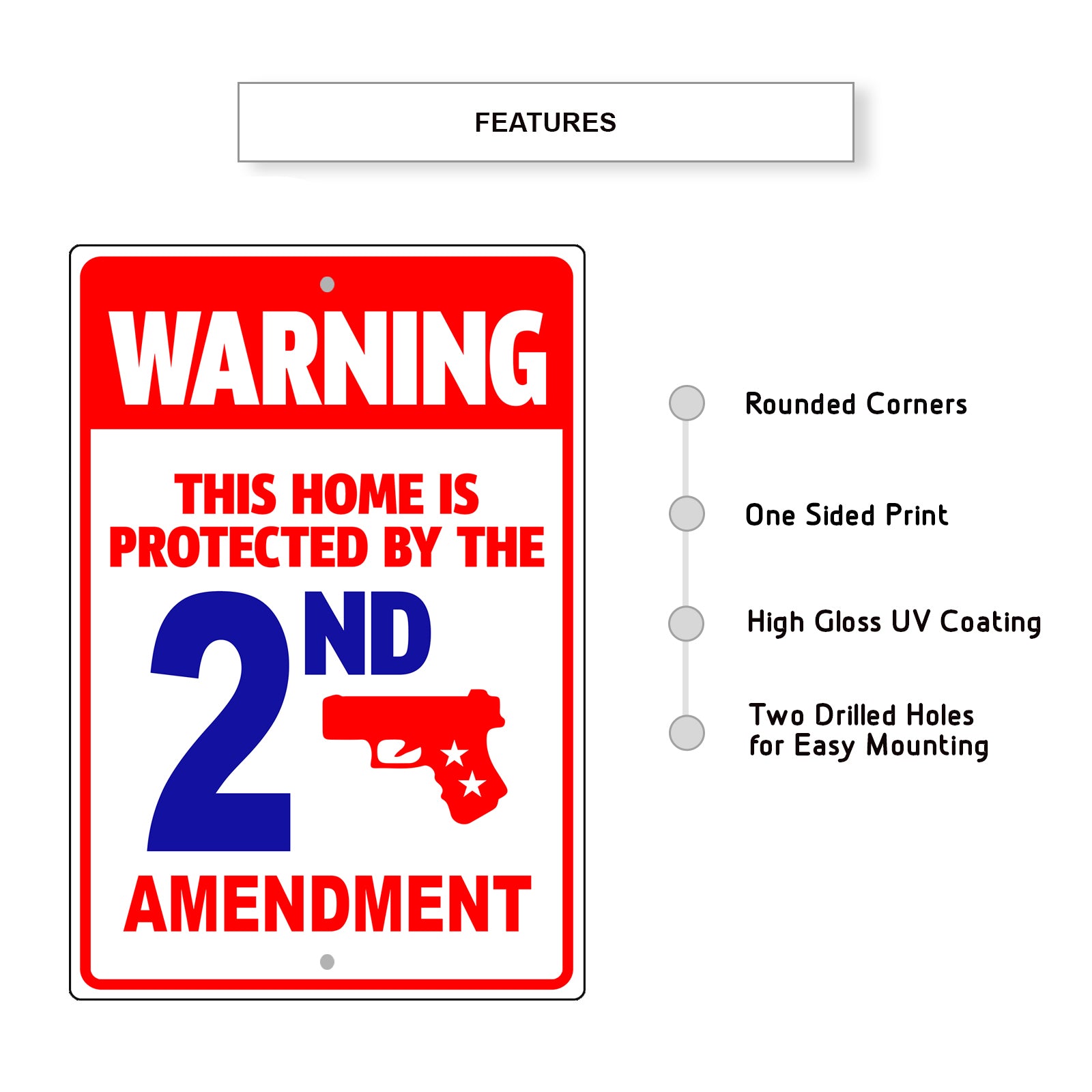 Warning Property Protected By 2nd Amendment Aluminum Metal Sign