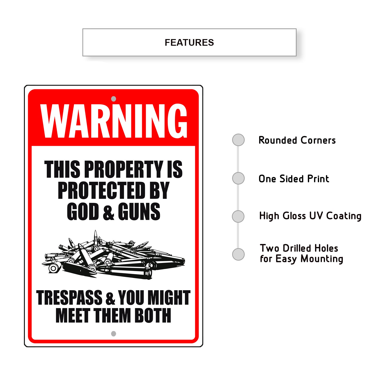 Warning This Property Is Protected By God & Guns Aluminum Metal Sign