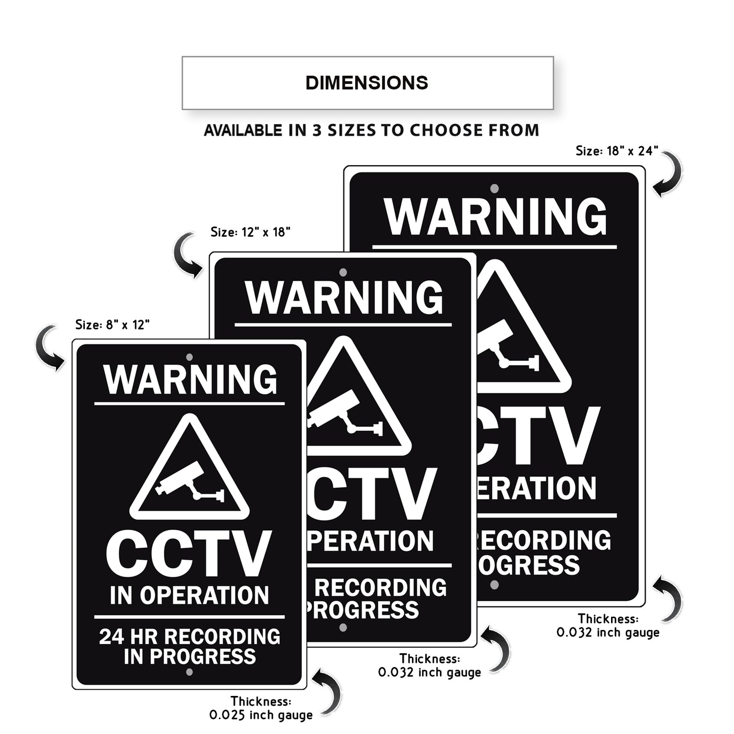 Warning CCTV In operation 24 HR Recording in Progress Aluminum Metal Sign