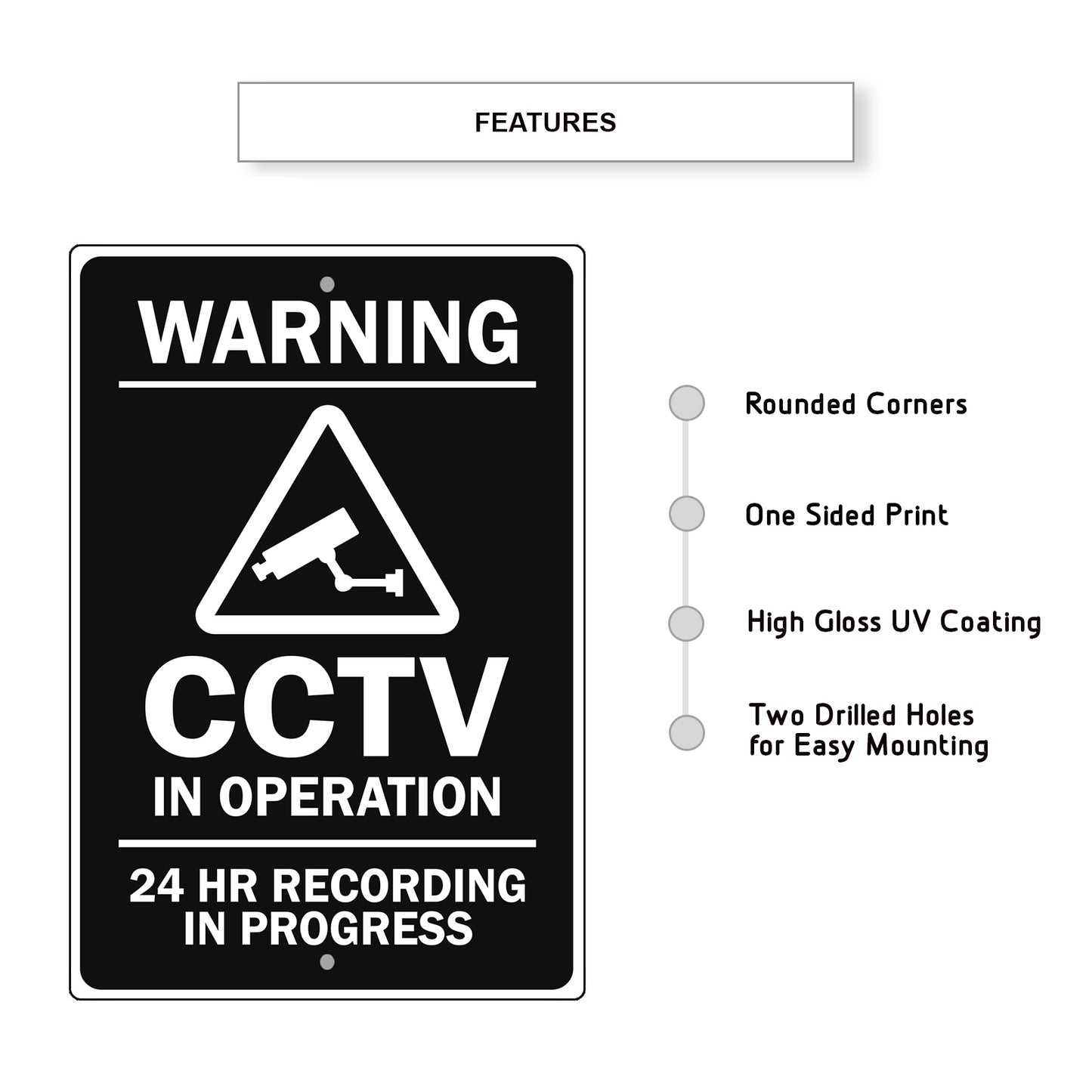 Warning CCTV In operation 24 HR Recording in Progress Aluminum Metal Sign