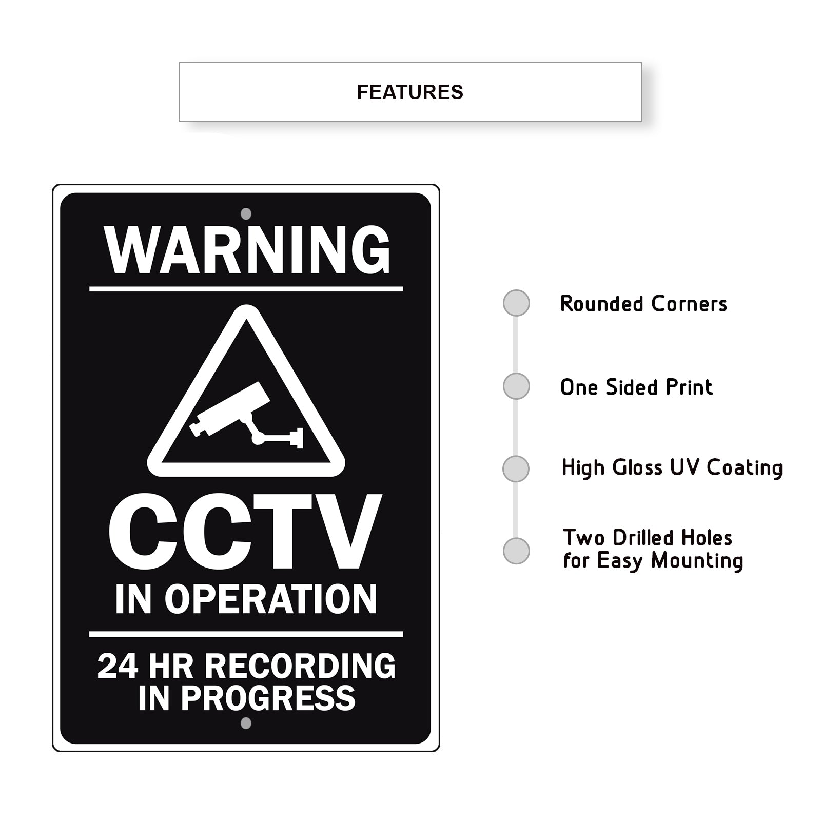 Warning CCTV In operation 24 HR Recording in Progress Aluminum Metal Sign