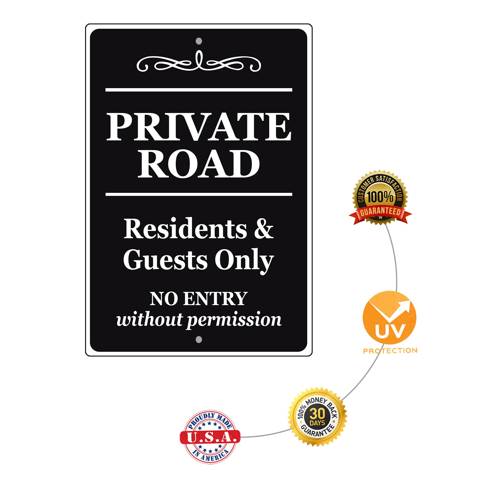 Private Road Resident & Guest Only No Entry Without Permission Aluminum Metal Sign