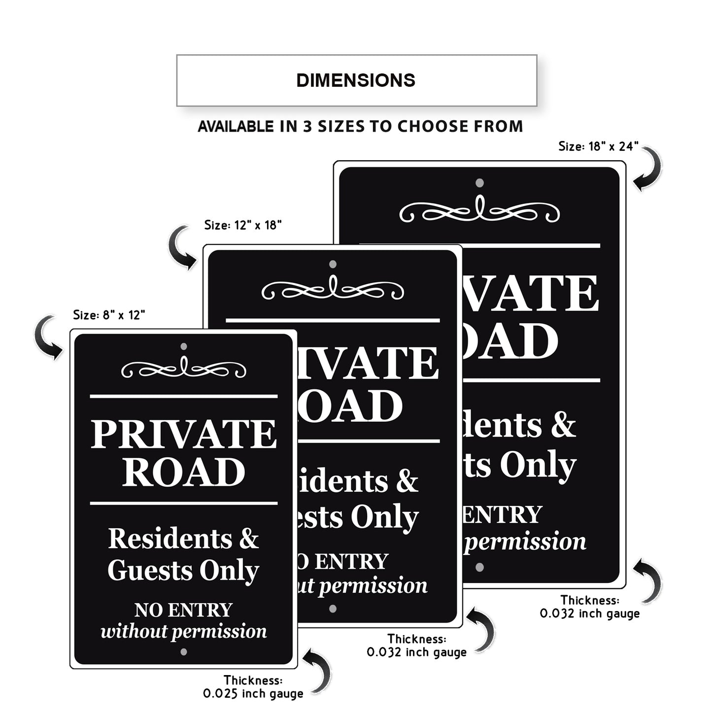 Private Road Resident & Guest Only No Entry Without Permission Aluminum Metal Sign