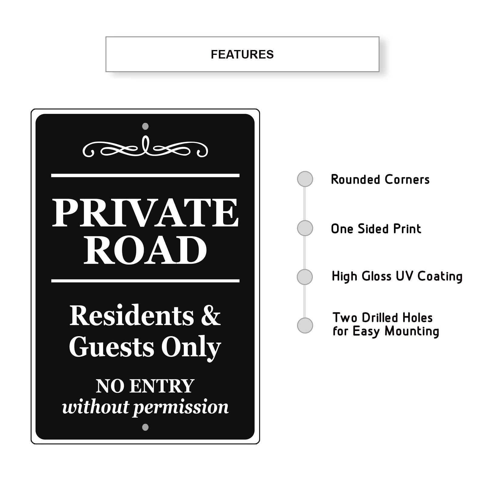 Private Road Resident & Guest Only No Entry Without Permission Aluminum Metal Sign