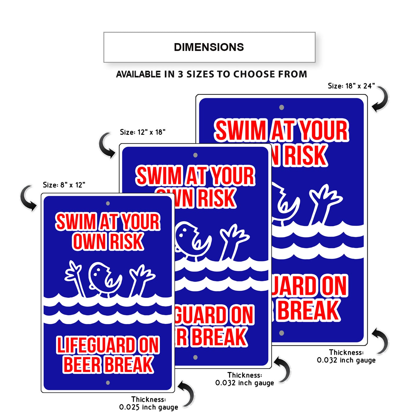 Swim Your Own Risk Lifeguard On Beer Break Aluminum Metal Sign