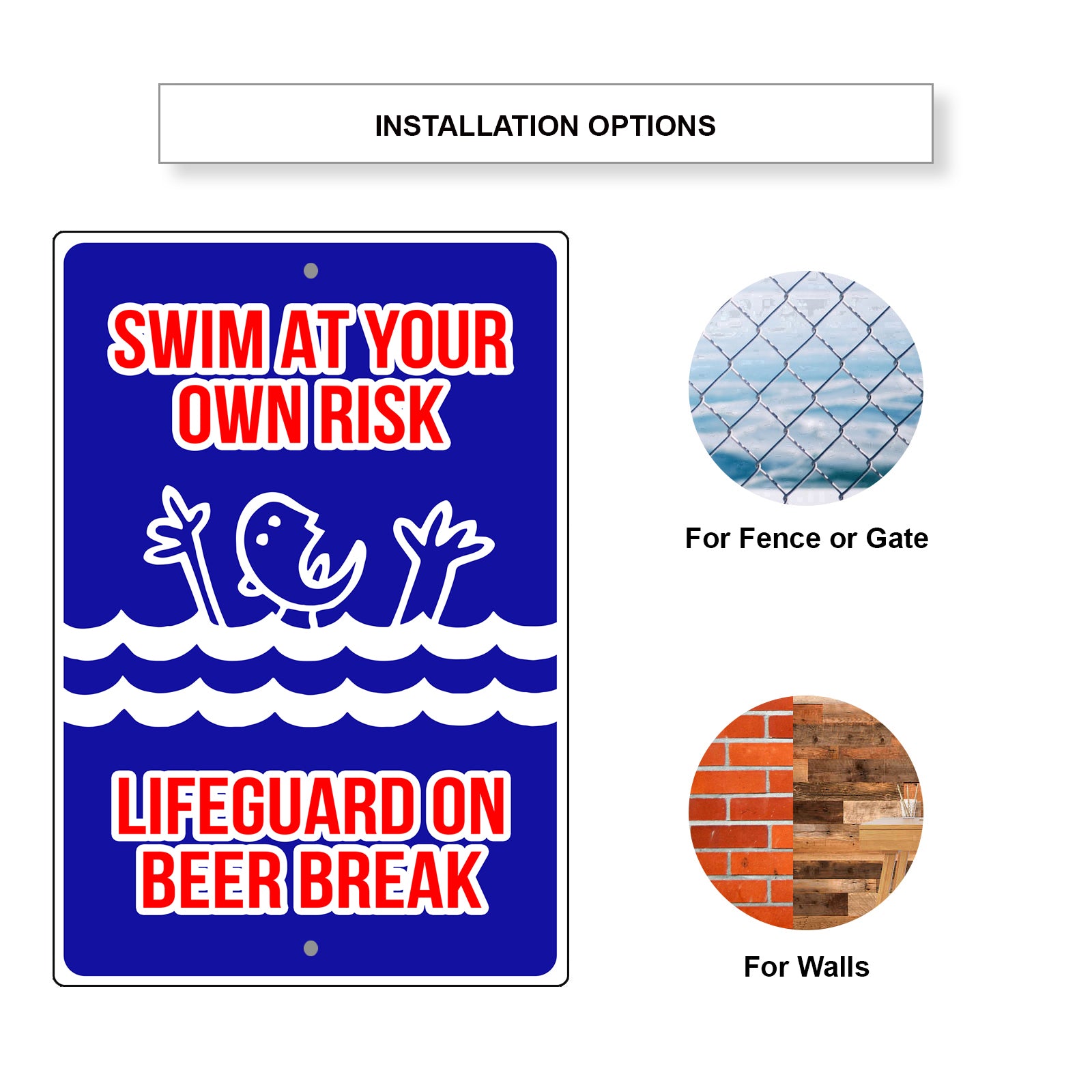 Swim Your Own Risk Lifeguard On Beer Break Aluminum Metal Sign
