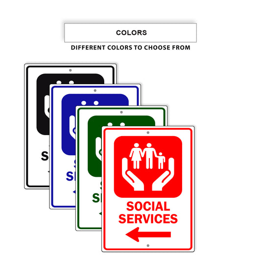 Social Services Left Arrow Aluminum Metal Plate Sign