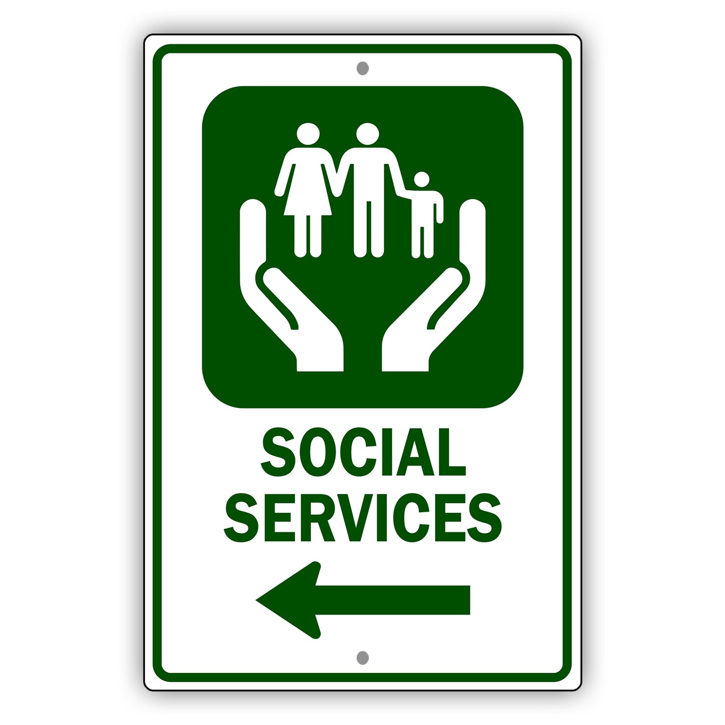 Social Services Left Arrow Aluminum Metal Plate Sign