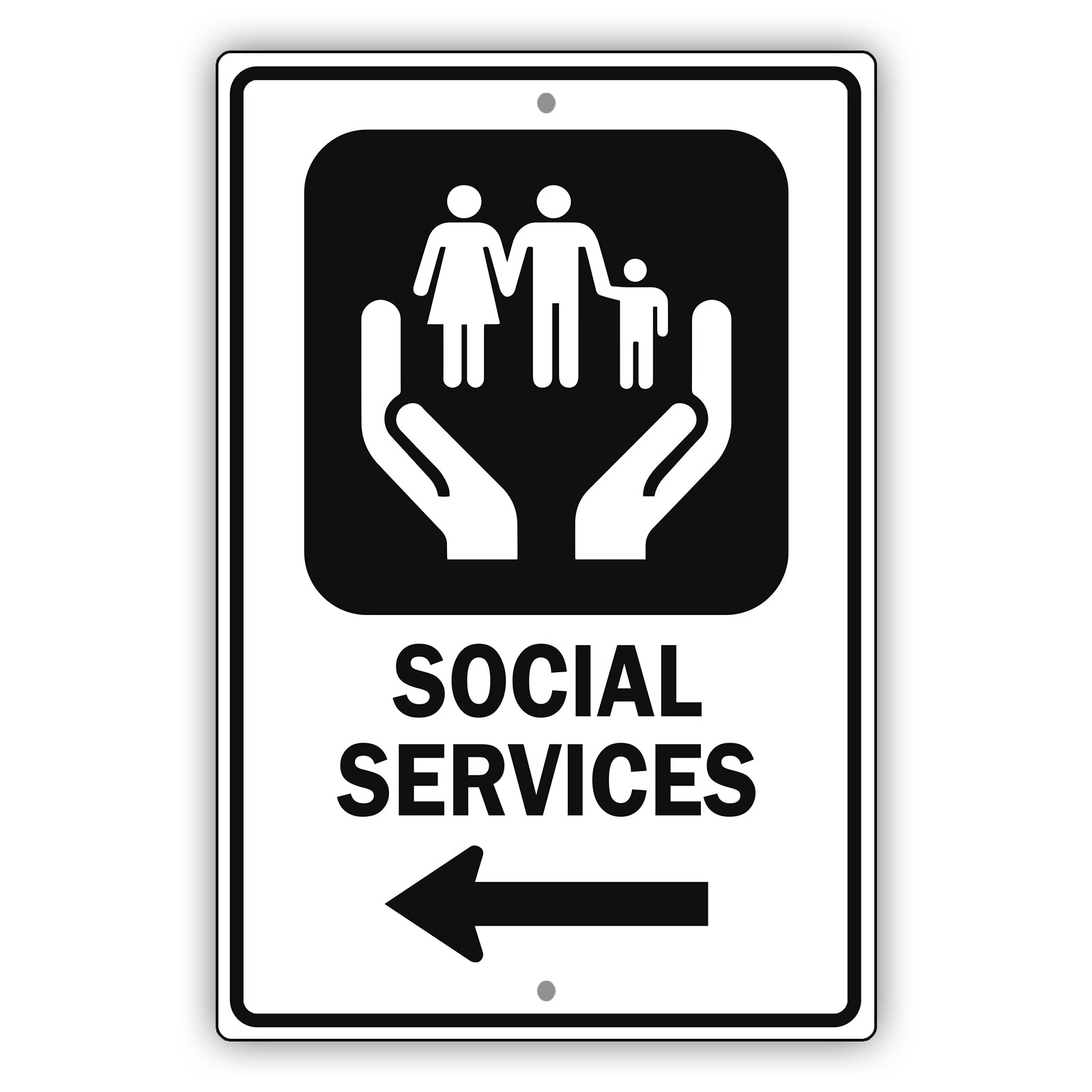 Social Services Left Arrow Aluminum Metal Plate Sign