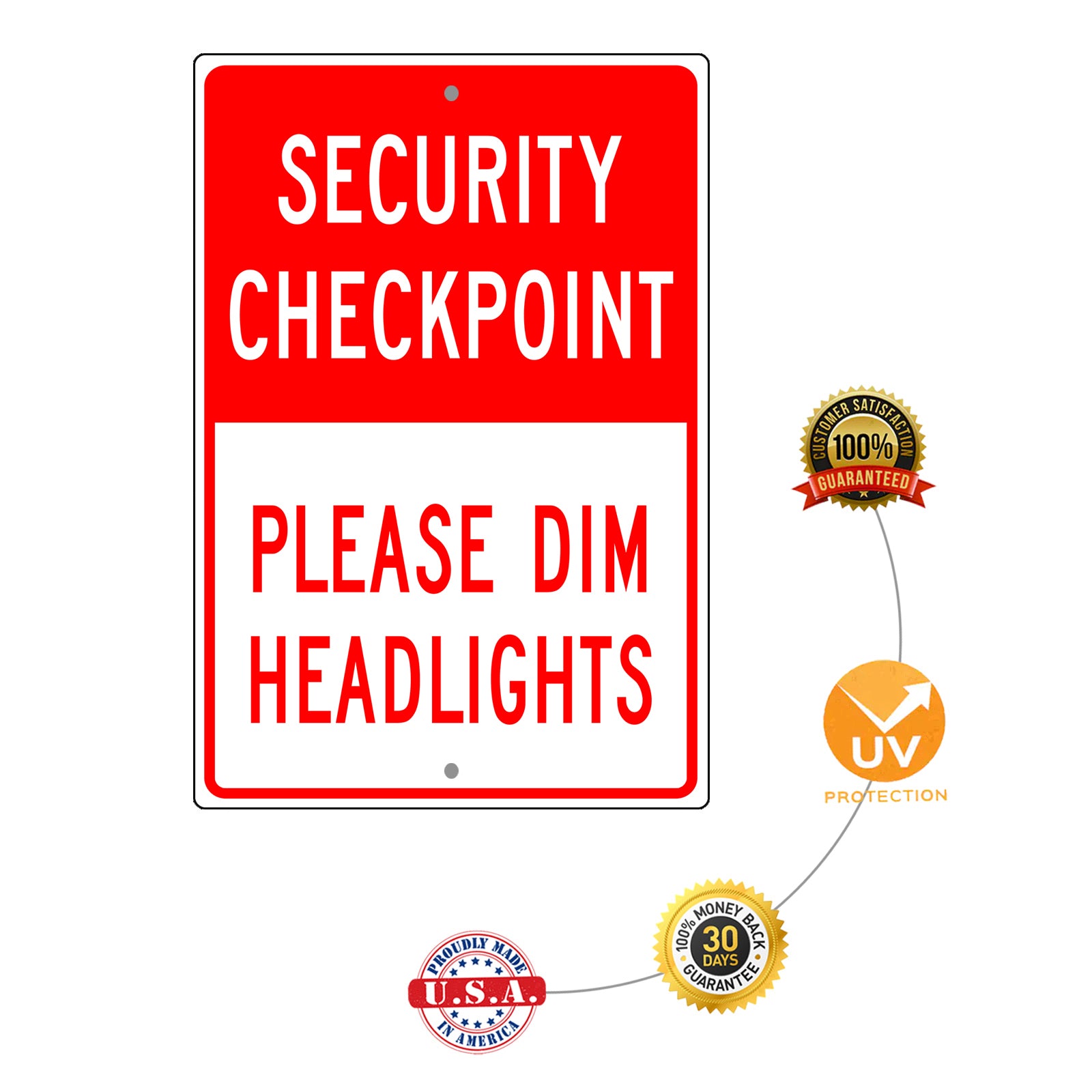 Security Checkpoint Please Dim Headlights Aluminum Metal Sign