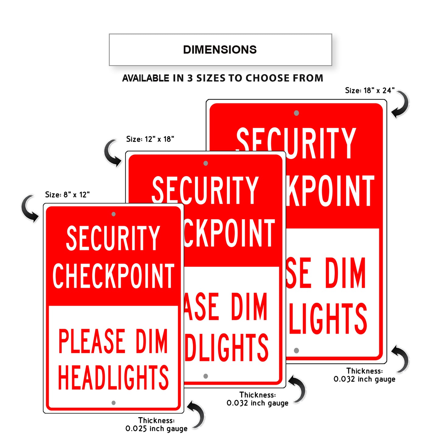 Security Checkpoint Please Dim Headlights Aluminum Metal Sign