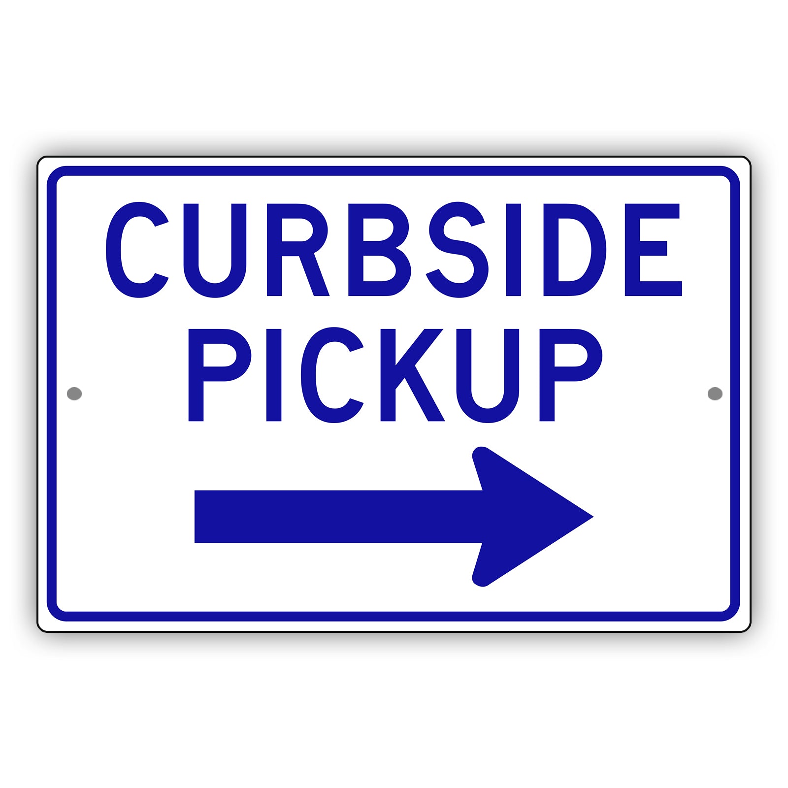 Curbside Pickup Right Arrow Aluminum Metal Plate Sign (Blue)