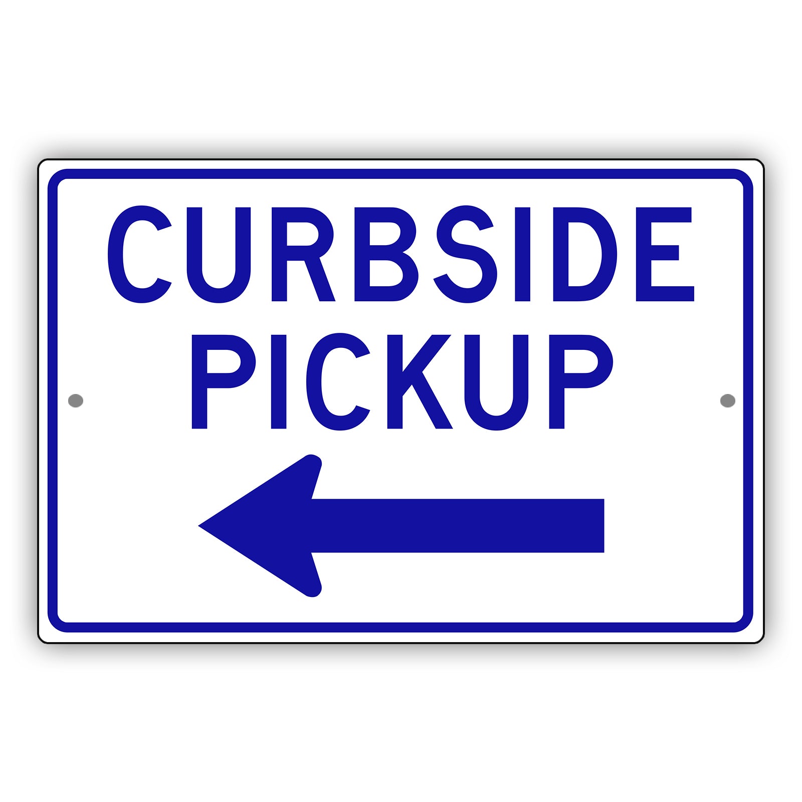 Curbside Pickup Left Arrow Aluminum Metal Plate Sign (Blue)