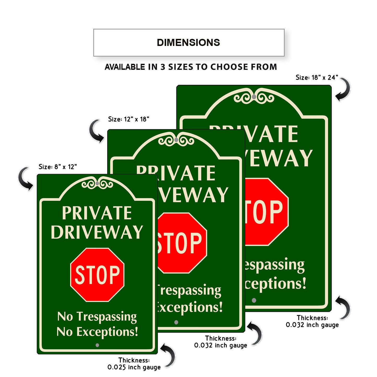 Private Driveway Stop No Trespassing No Exceptions Aluminum Metal Sign