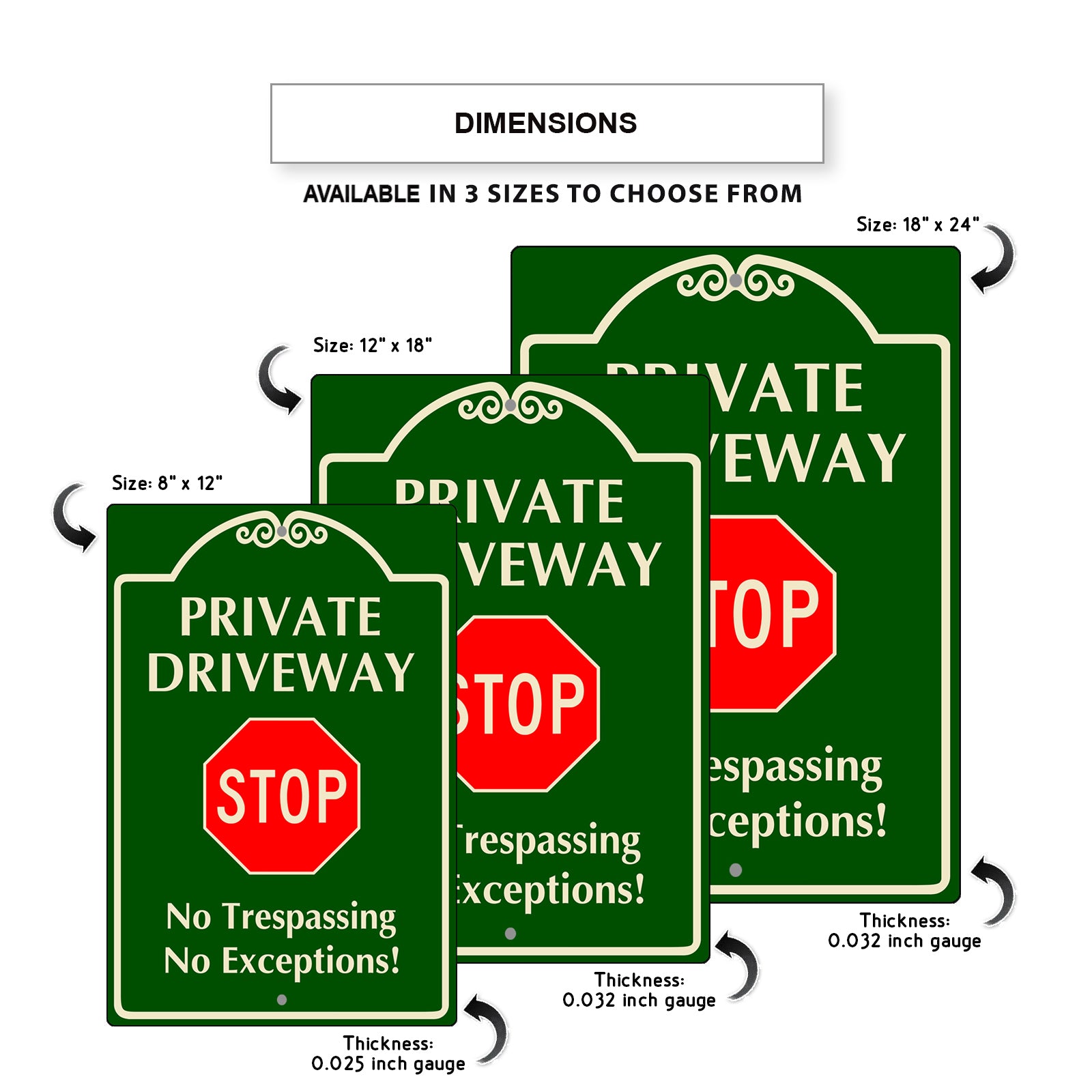 Private Driveway Stop No Trespassing No Exceptions Aluminum Metal Sign