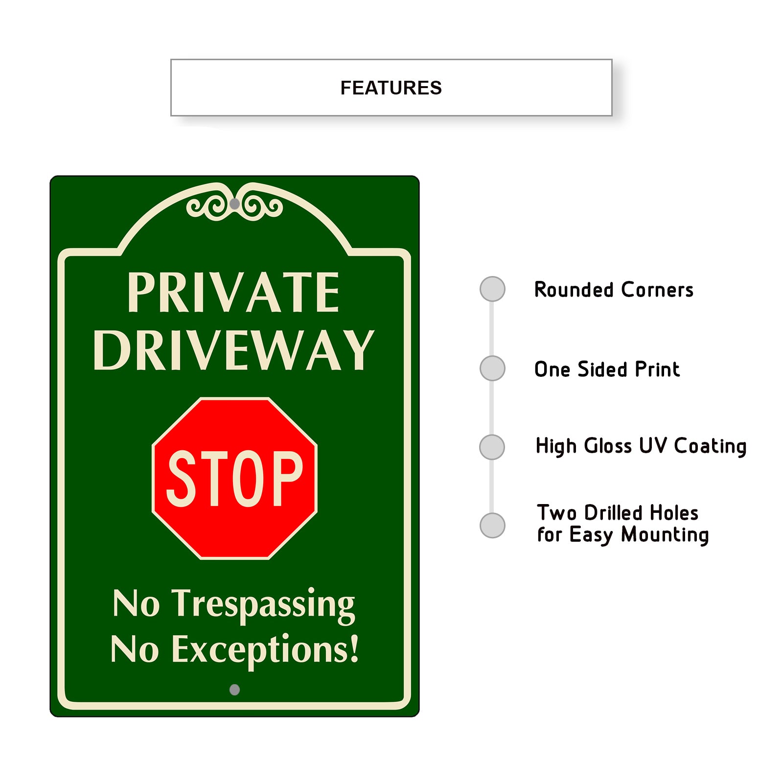 Private Driveway Stop No Trespassing No Exceptions Aluminum Metal Sign