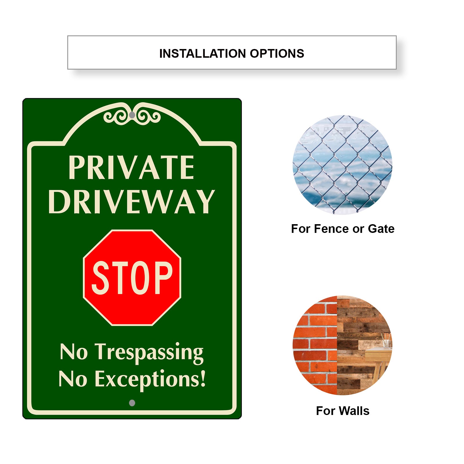 Private Driveway Stop No Trespassing No Exceptions Aluminum Metal Sign