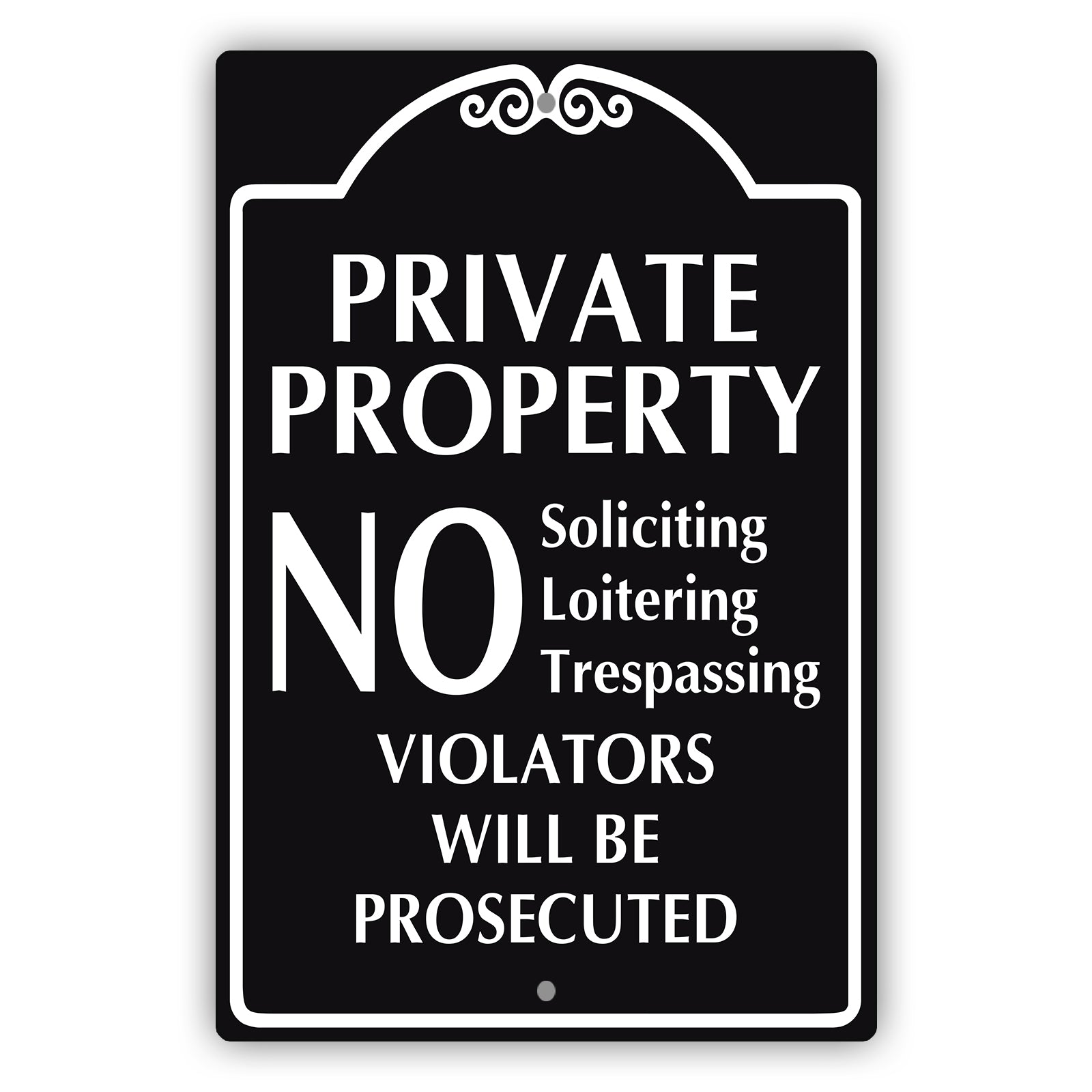 Private Property Violator Will Be Prosecuted Aluminum Metal Plate Sign (Black)