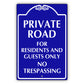 Private Road For Residents And Guest Only No Trespassing Aluminum Metal Plate Sign
