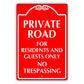 Private Road For Residents And Guest Only No Trespassing Aluminum Metal Plate Sign