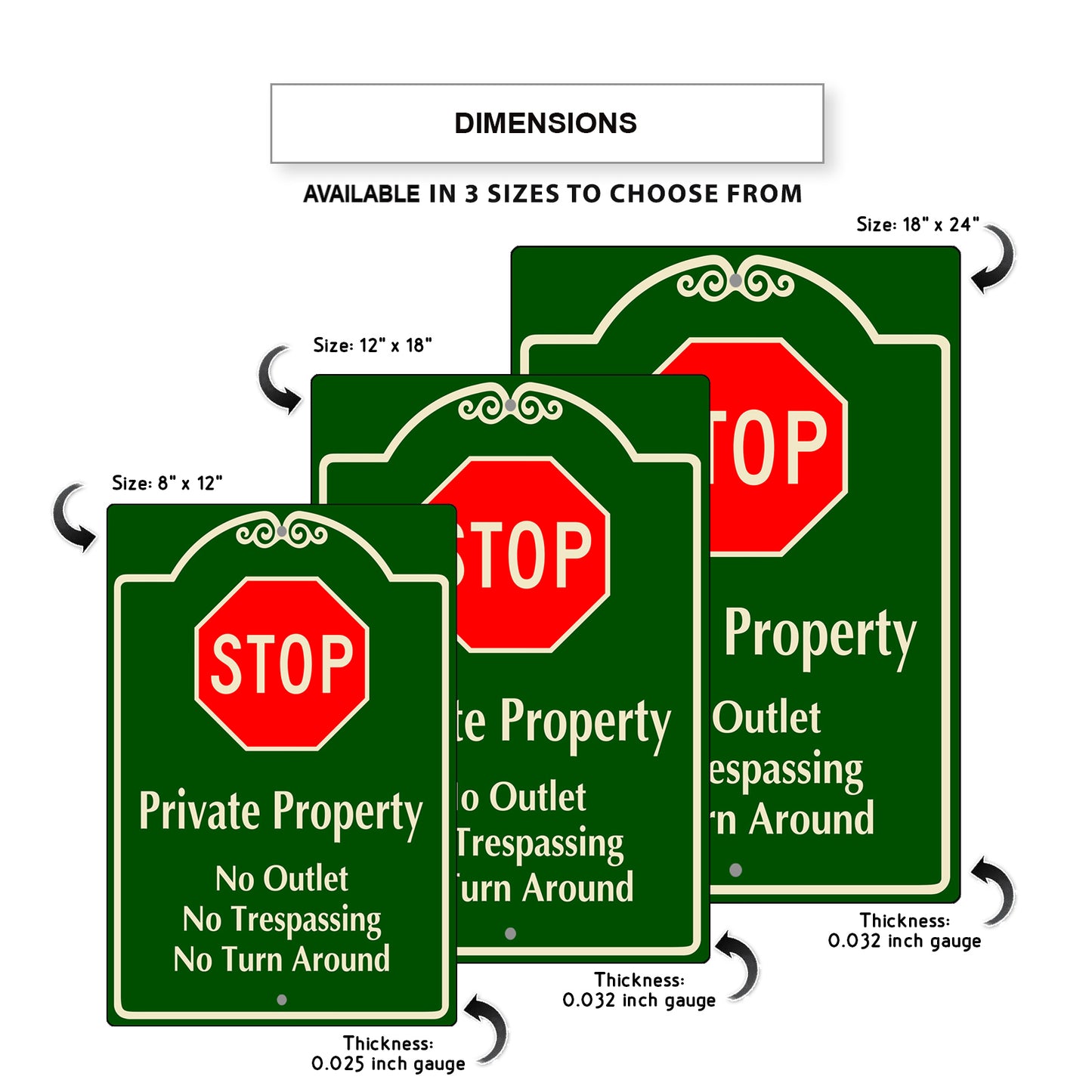 Stop Private Property No Outlet No Trespassing No Turn Around Aluminum Metal Sign