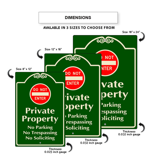 Do Not Enter Private Property No Parking No Trespassing No Soliciting Aluminum Sign