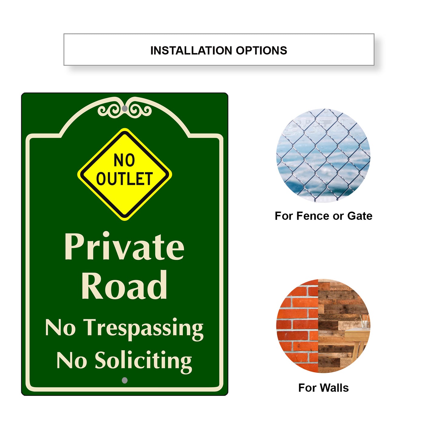 No Outlet Private Road No Trespassing No Soliciting Aluminum Sign 