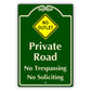 No Outlet Private Road No Trespassing No Soliciting Aluminum Sign 