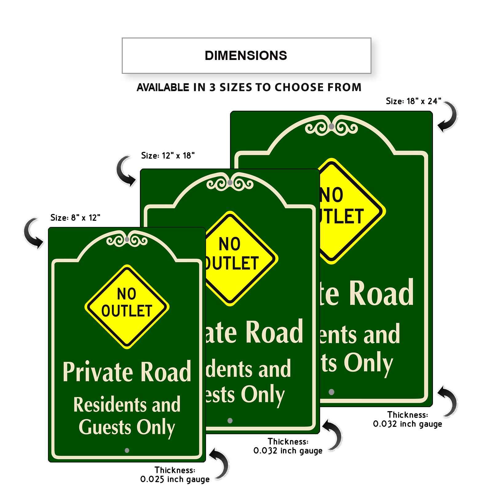 No Outlet Private Road Residents and Guest Only Aluminum Sign