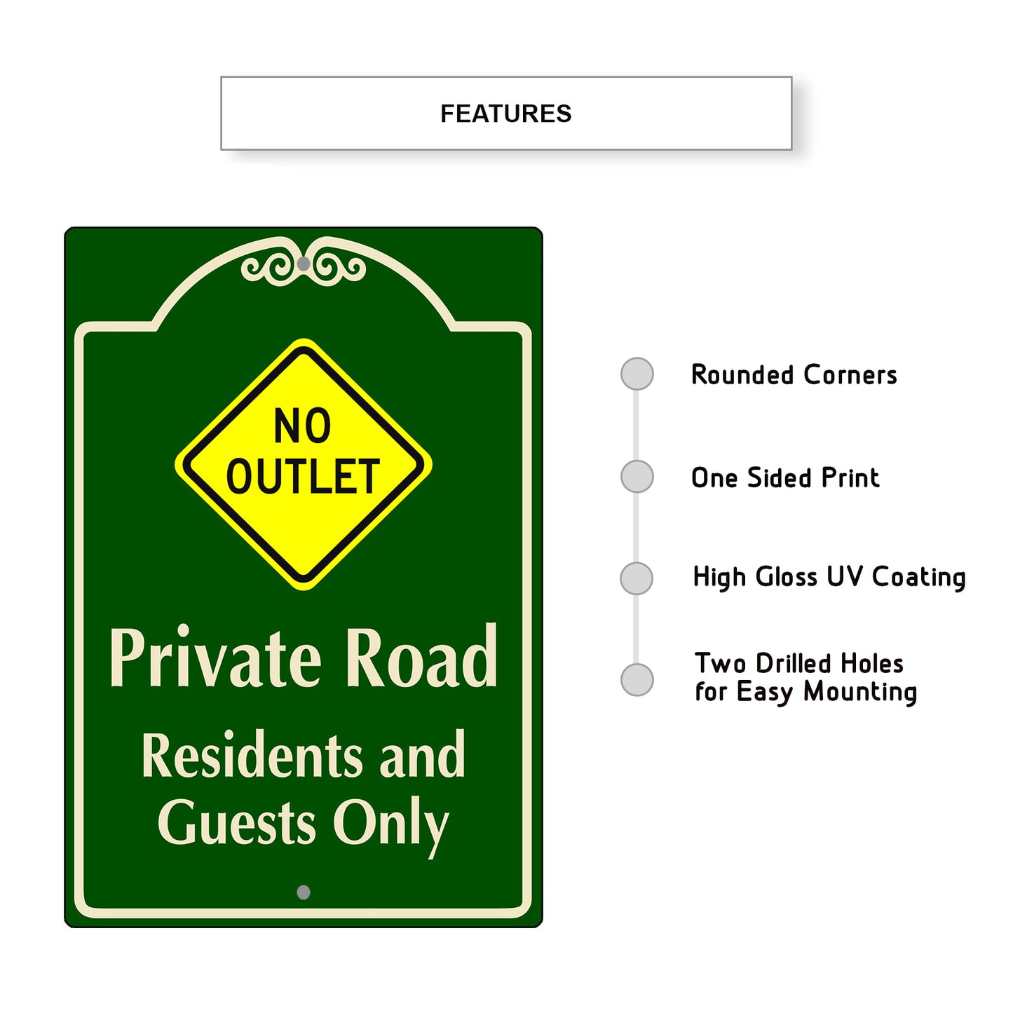 No Outlet Private Road Residents and Guest Only Aluminum Sign