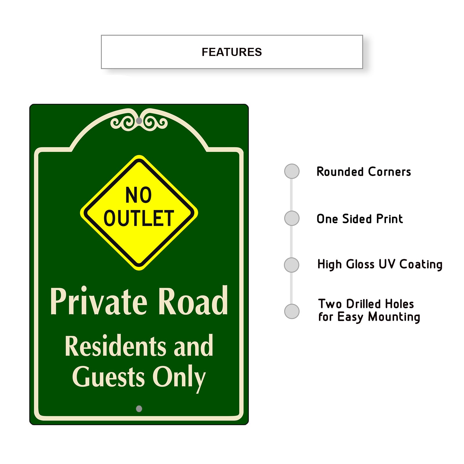 No Outlet Private Road Residents and Guest Only Aluminum Sign