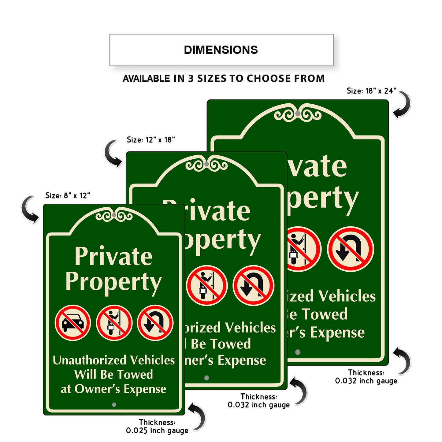 Private Property Unauthorize Vehicle Will Be Towed Aluminum Metal Sign