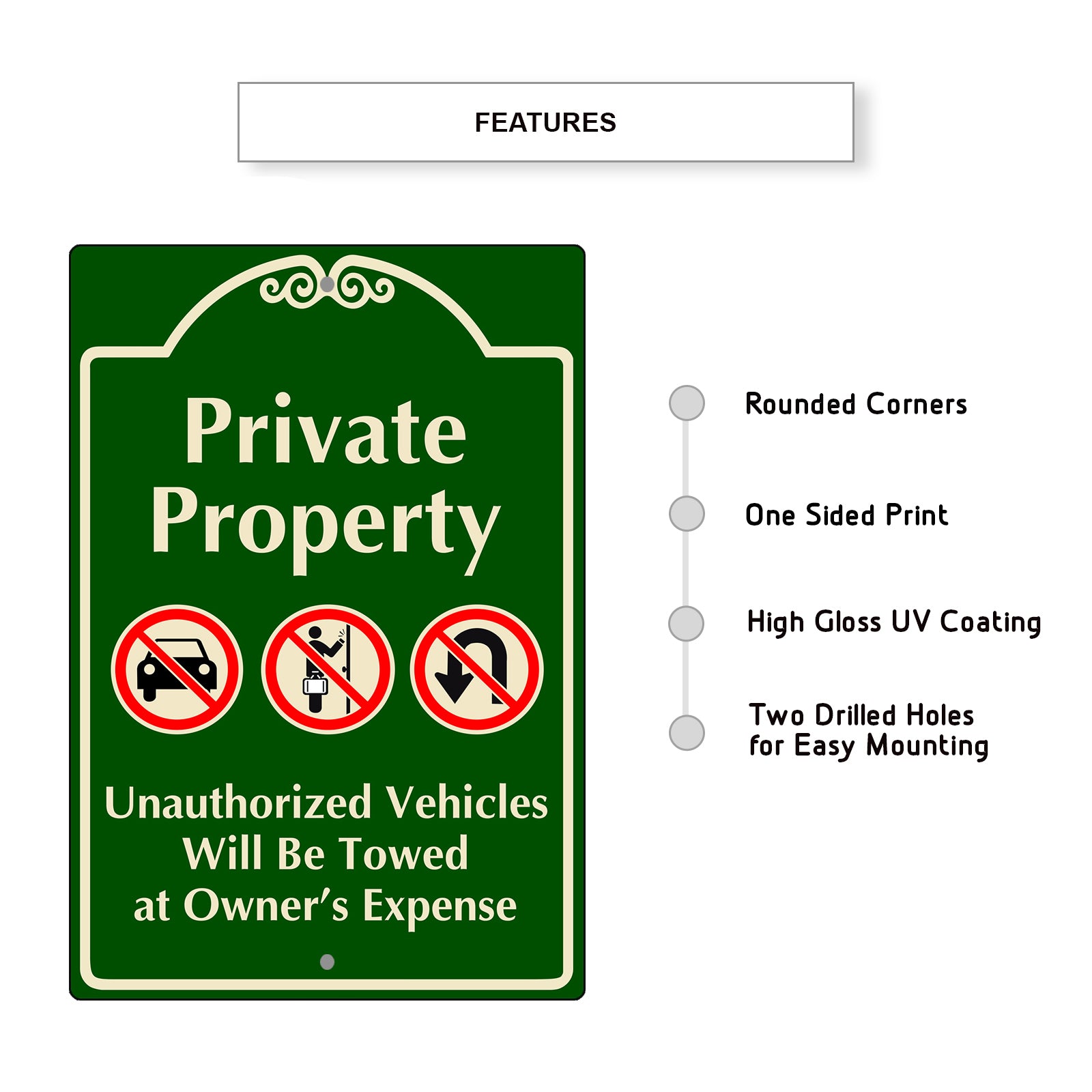 Private Property Unauthorize Vehicle Will Be Towed Aluminum Metal Sign