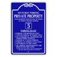 Private Property Speed Limit 5 M.P.H Aluminum Metal Plate Sign (Blue)