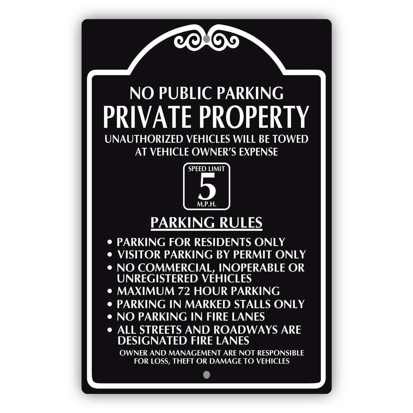 Private Property Speed Limit 5 M.P.H Aluminum Metal Plate Sign (Black)
