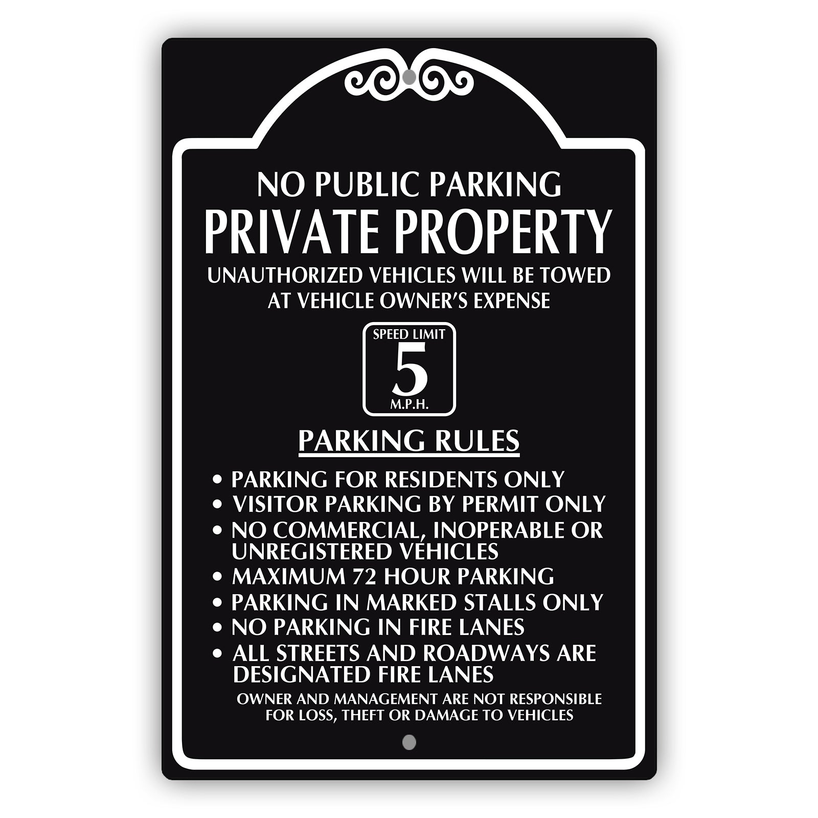 Private Property Speed Limit 5 M.P.H Aluminum Metal Plate Sign (Black)