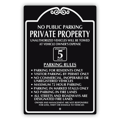 Private Property Speed Limit 5 M.P.H Aluminum Metal Plate Sign (Black)