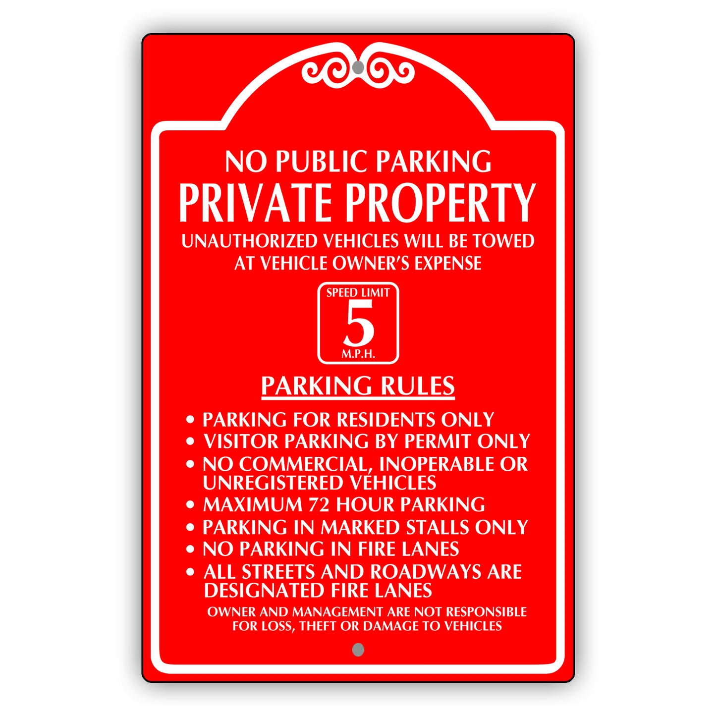 Private Property Speed Limit 5 M.P.H Aluminum Metal Plate Sign (Red)