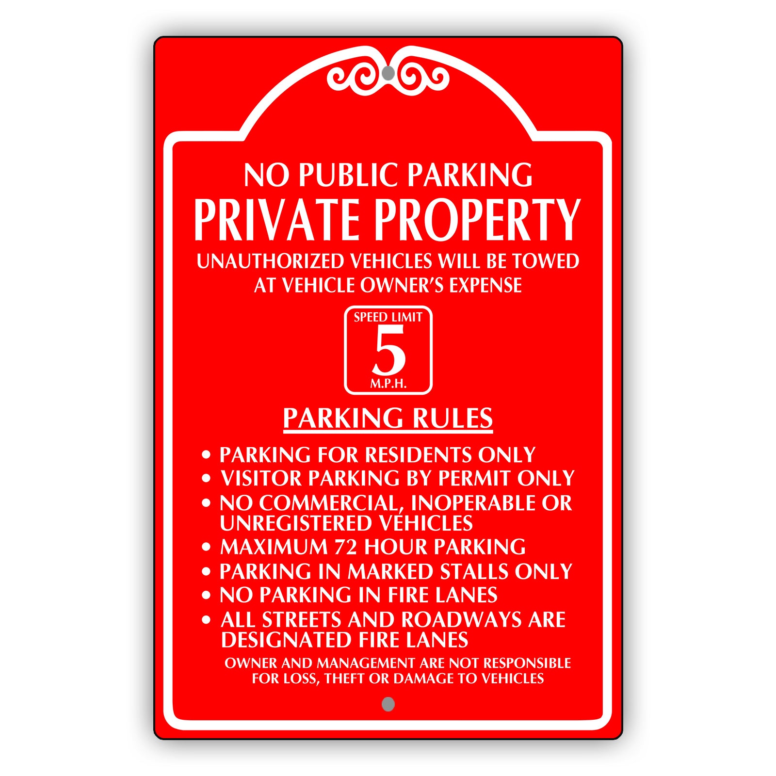 Private Property Speed Limit 5 M.P.H Aluminum Metal Plate Sign (Red)