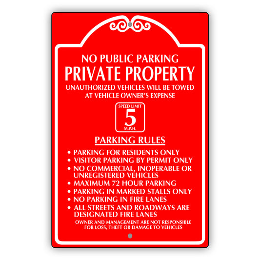 Private Property Speed Limit 5 M.P.H Aluminum Metal Plate Sign (Red)
