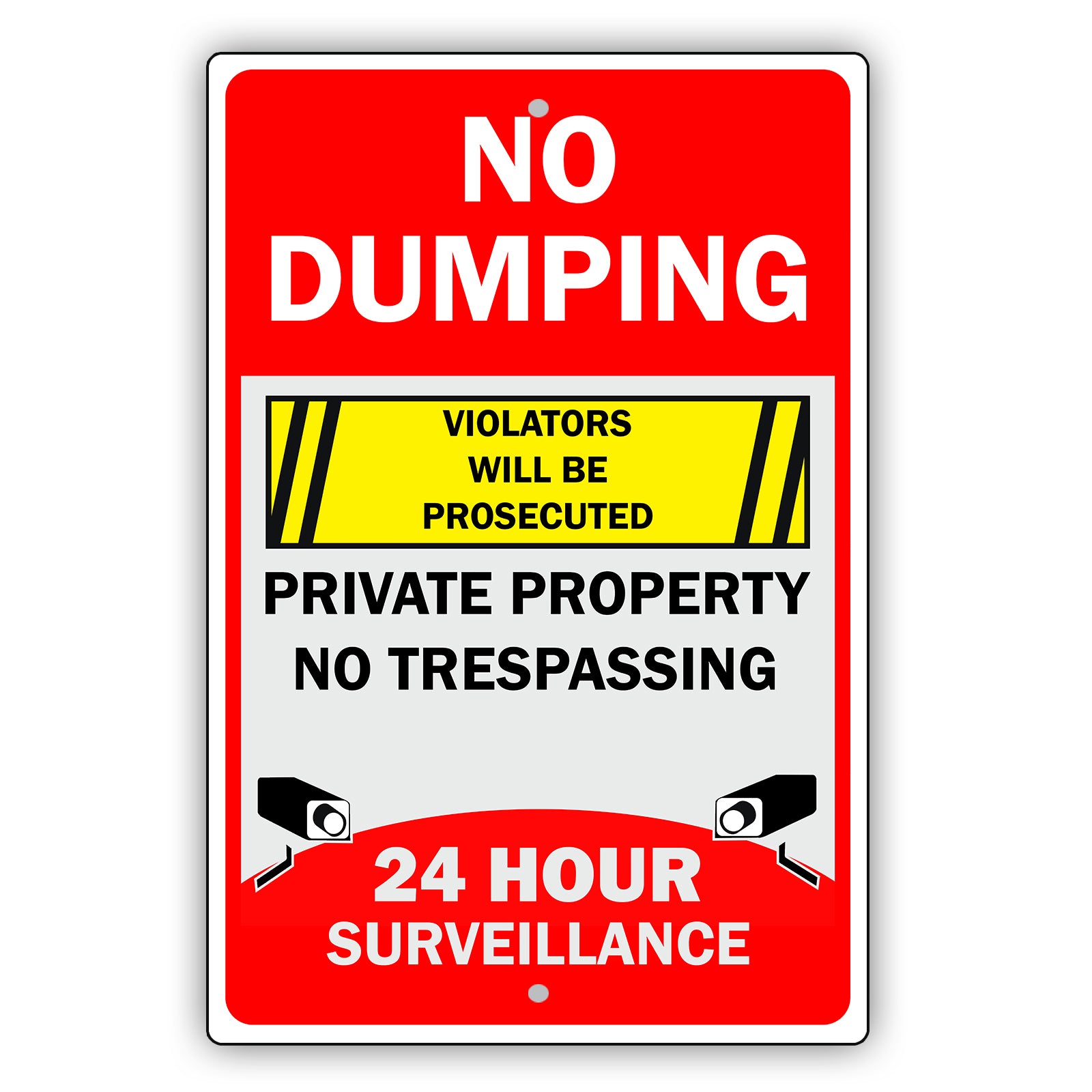 No Dumping Violations will Be Prosecuted Private Property Aluminum Metal Sign