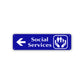 Social Services Left Arrow Aluminum Metal Sign Blue