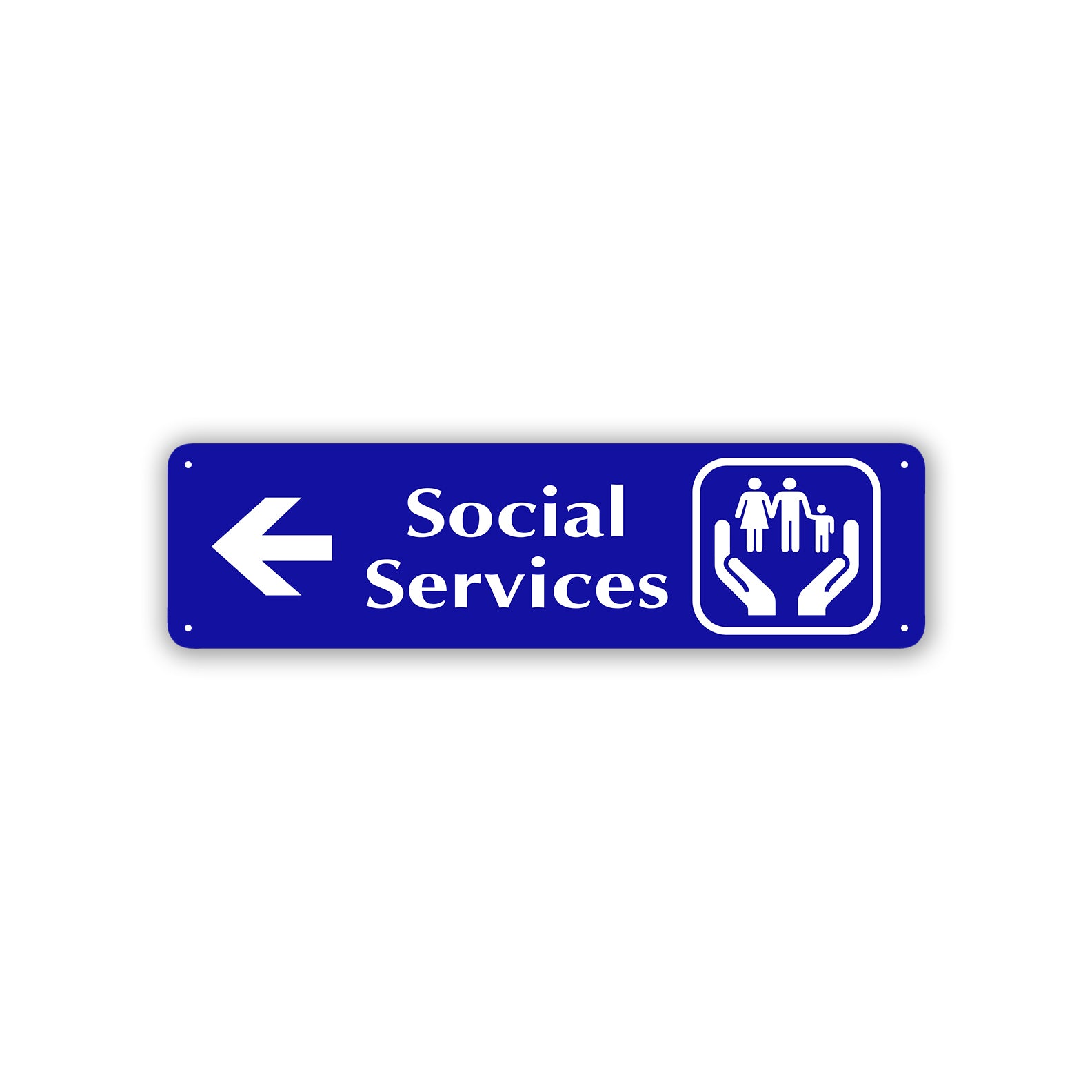 Social Services Left Arrow Aluminum Metal Sign Blue
