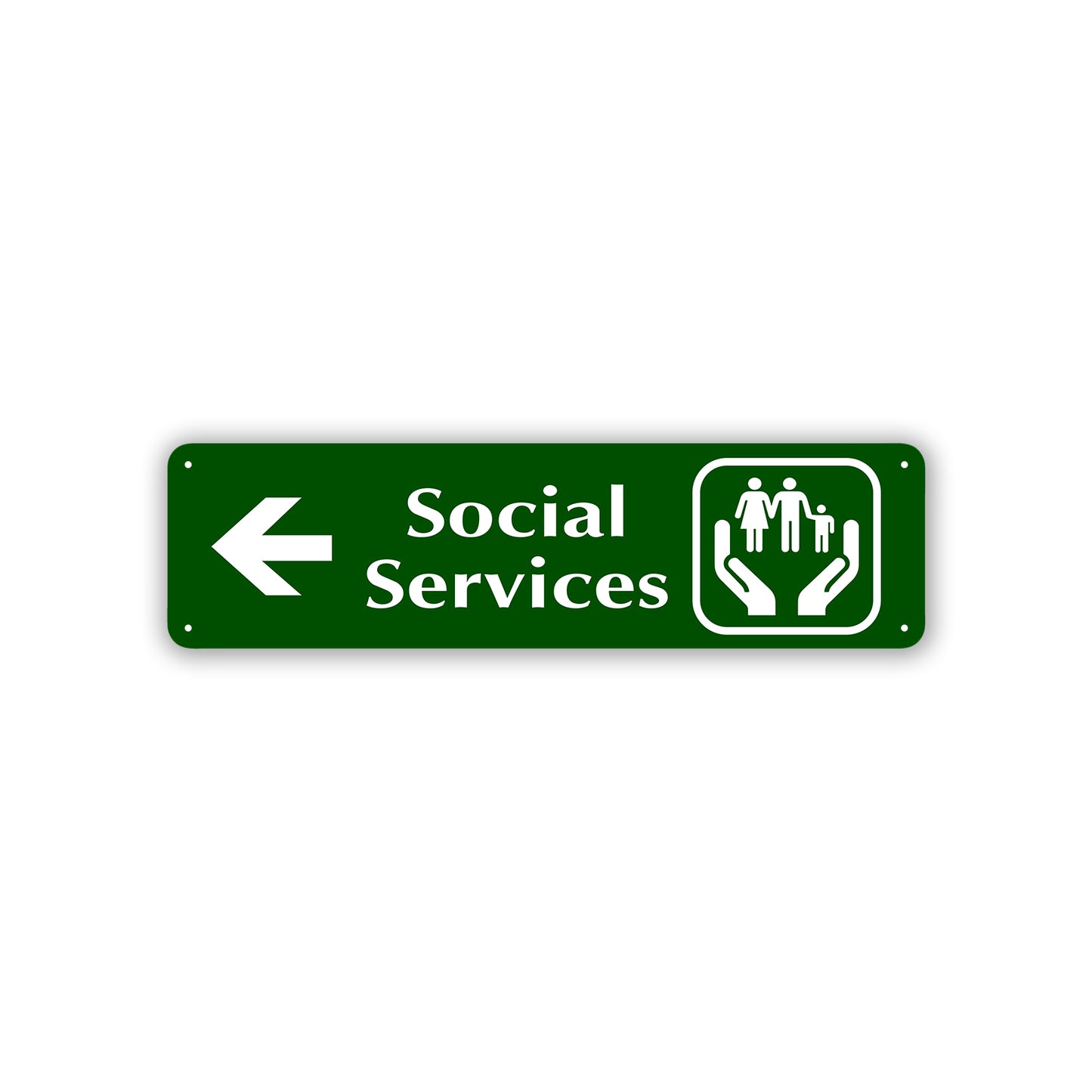 Social Services Left Arrow Aluminum Metal Sign Green