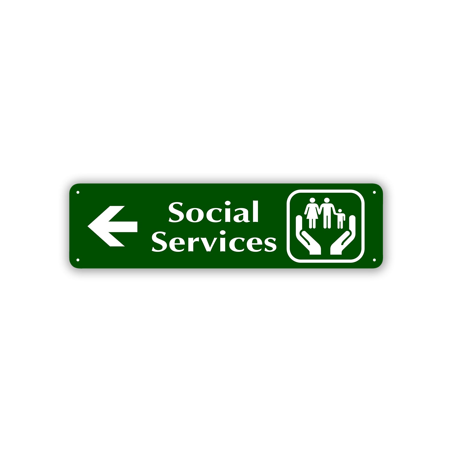 Social Services Left Arrow Aluminum Metal Sign Green