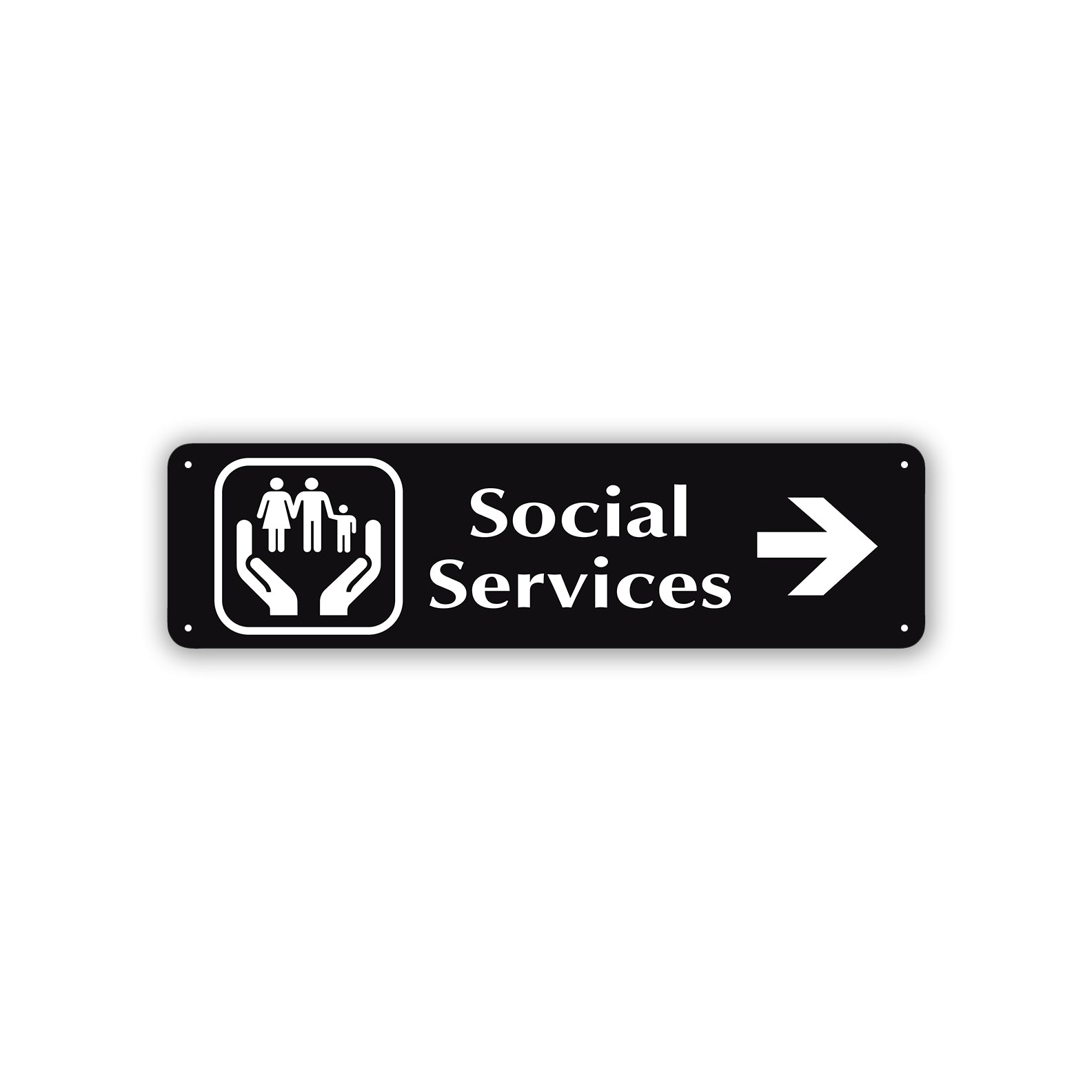 Social Services Right Arrow Aluminum Street Sign Black